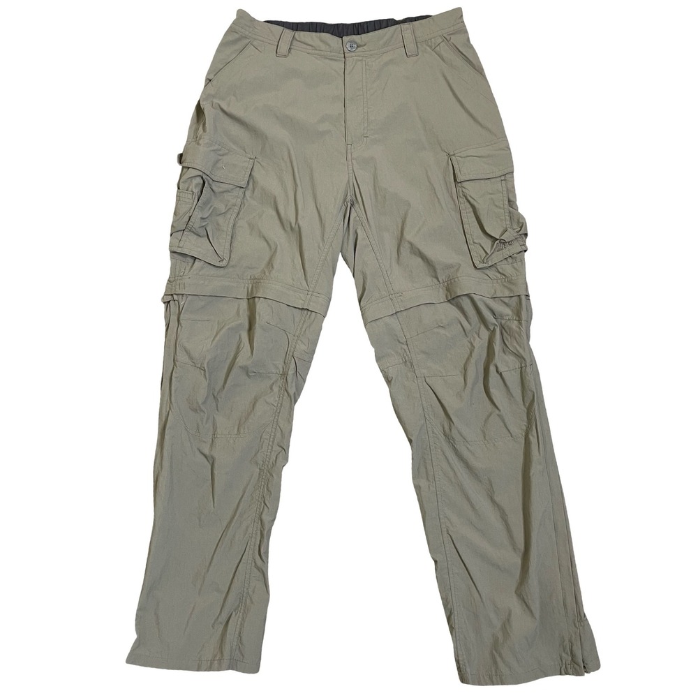 REI Mens‎ Convertible Cargo Pants Zip Off Khaki Outdoor Hiking Size L 32L Nylon